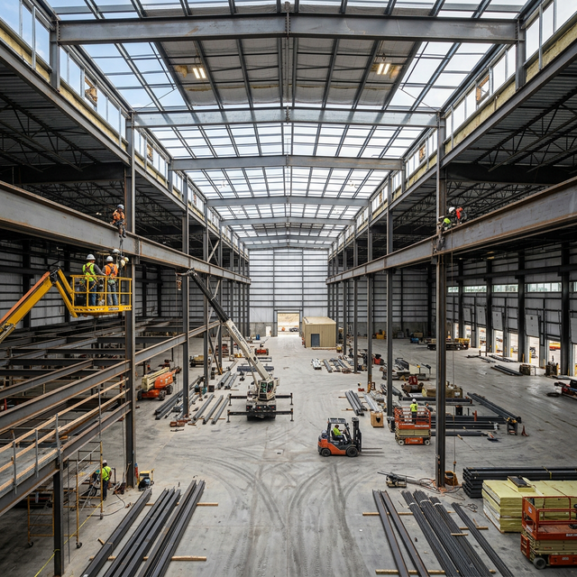 Large industrial warehouse under construction